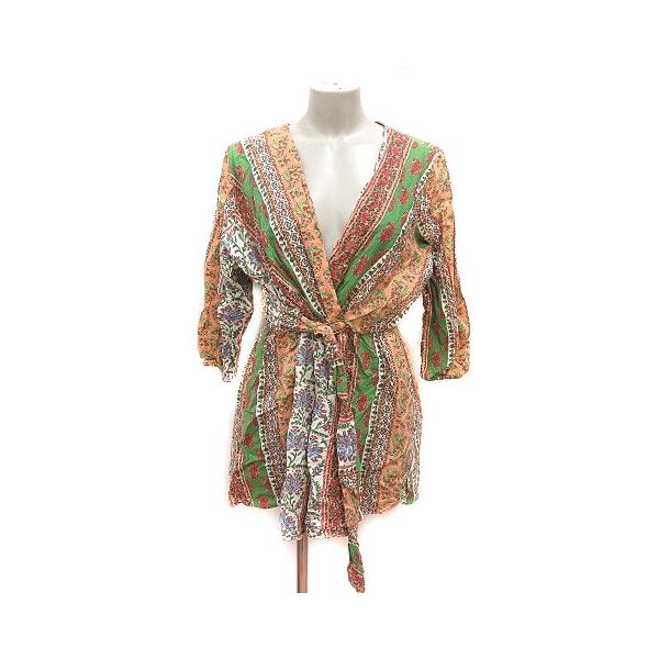 ザラ ZARA オールインワン カシュクール 麻 リネン 総柄 七分袖 M マルチカラー /MS レディース【ブランド】ザラ ZARA【表記サイズ】M【実寸サイズ】ジャケット 肩幅：約40cm　ジャケット 身幅：約45cm　ジャケット 袖丈...