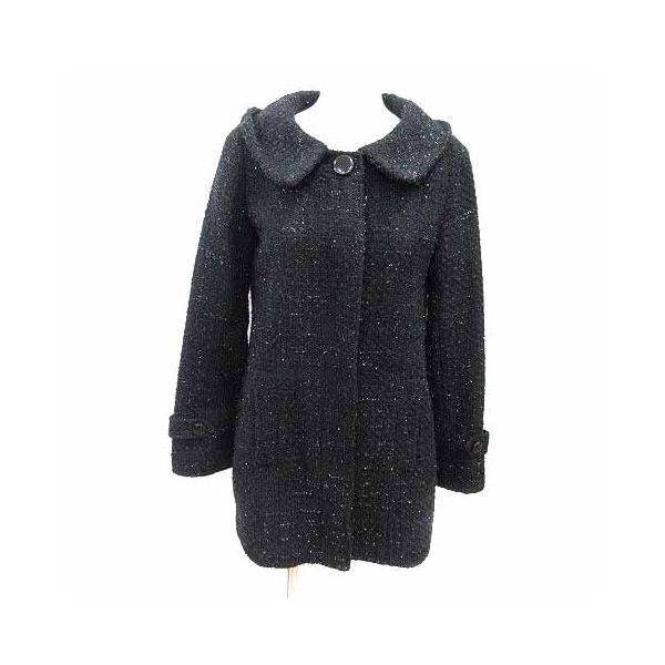 クロシェ CLOCHE ステンカラーコート ノーカラー ツイード 総裏地 02 M 黒 ブラック /YK ●RY レディース