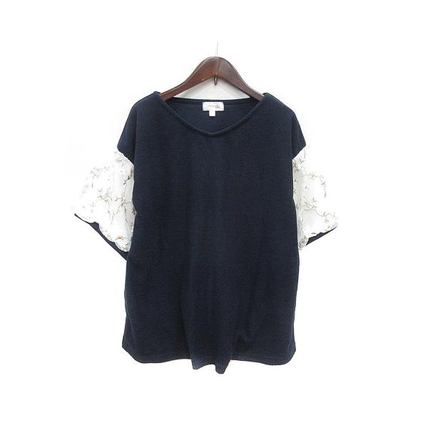 オリーブデオリーブ OLIVE des OLIVE maman マタニティウェア カットソー クルーネック 刺繍 五分袖 切替 チュール M 紺 ネイビー ●RY【ブランド】オリーブデオリーブ OLIVE des OLIVE【表記サイズ】M...