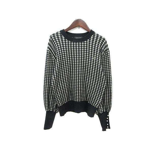 クイーンズコート QUEENS COURT ニット セーター 千鳥格子 長袖 2 M 黒