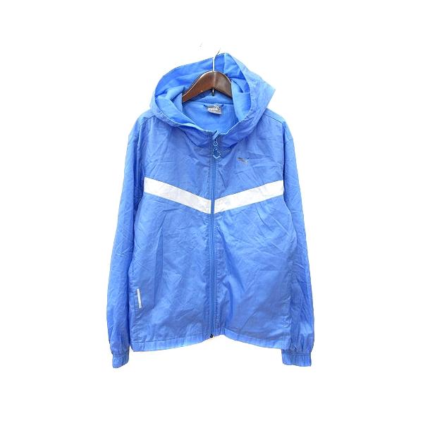 PUMA プーマ パーカー ジップアップ ライン 裏起毛 L 水色