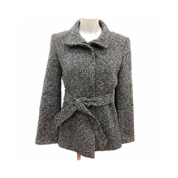 エムケー ミッシェルクラン MK MICHEL KLEIN ステンカラーコート ショート丈 ツイード ウール カシミヤ混 38 M 黒 白 /YK レディース