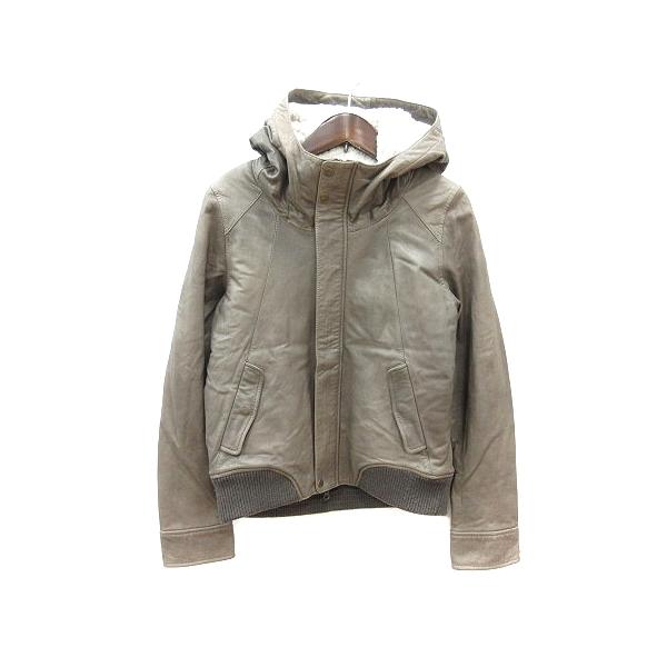 アンドエー and A レザージャケット 裏起毛 羊革 ラムレザー ラムスキン 38 M グレージュ /MN レディース