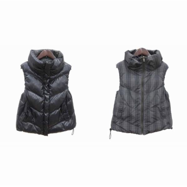 ザギンザ THE GINZA ダウンベスト ナイロン リバーシブル ジップアップ チェック 40 L 黒 ブラック グレー /YK レディース