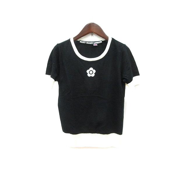 マリークワント MARY QUANT LONDON ニット カットソー 花柄 半袖 M 黒