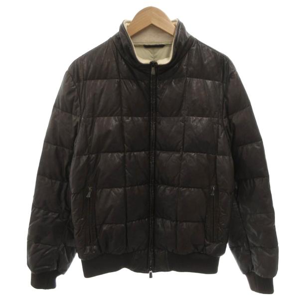 【中古】ENRICOMANDELLI  エンリコマンデッリ レザーダウンジャケット 中綿 ブルゾン 52 茶 ブラウン /FF ■GY62 ENRICOMANDELLI エンリコマンデッリ レザーダウンジャケット 中綿