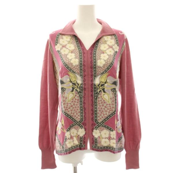 ETRO（エトロ） ニットカーディガン 切替 絹 シルク ウール 長袖 花柄