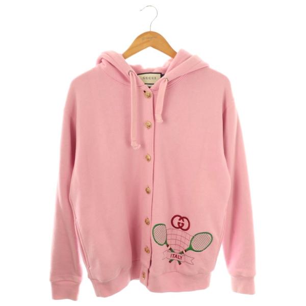 【中古】グッチ GUCCI 19AW テニス エンブロイダリー スウェット パーカー シルク XS ピンク マルチカラー 572808 GUCCI（グッチ） GUCCI 19AW テニス エンブロイダリー スウェット