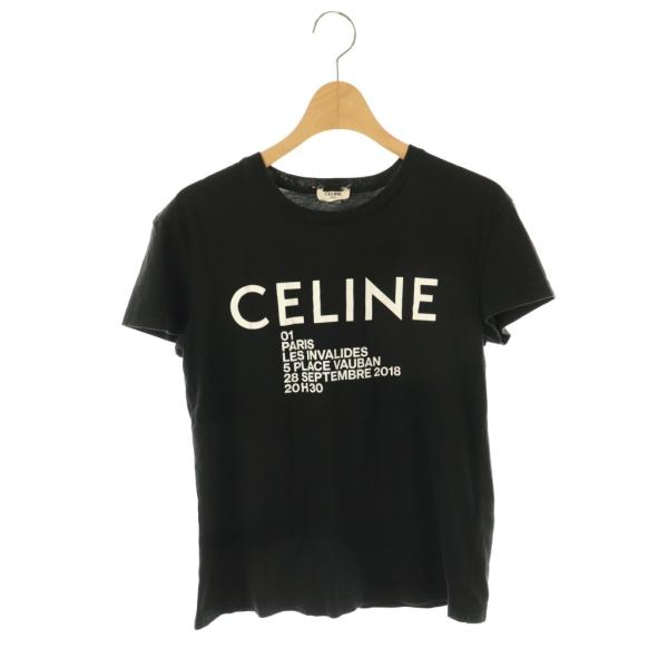 セリーヌ Ｔシャツ カットソー 半袖 ロゴ S 黒 白 X237375E CELINE（セリーヌ） Tシャツ カットソー 半袖 ロゴ プリント コットン