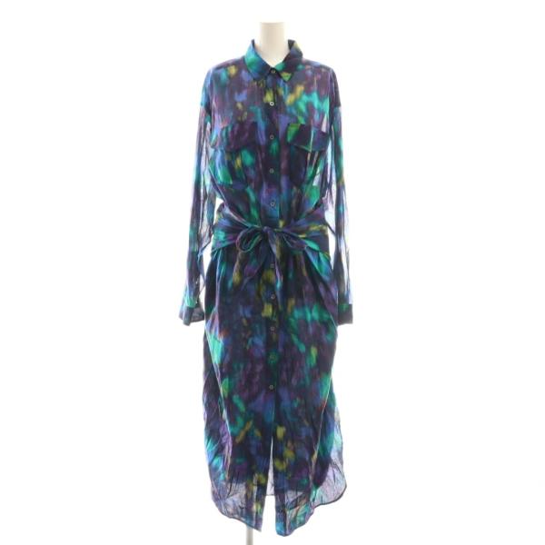 【中古】イザベルマラン ISABEL MARANT シャツワンピース ロング 総柄 38 ブルー グリーン /DF ■GY57 レディース イザベルマラン ISABEL MARANT シャツワンピース ロング 総柄 38