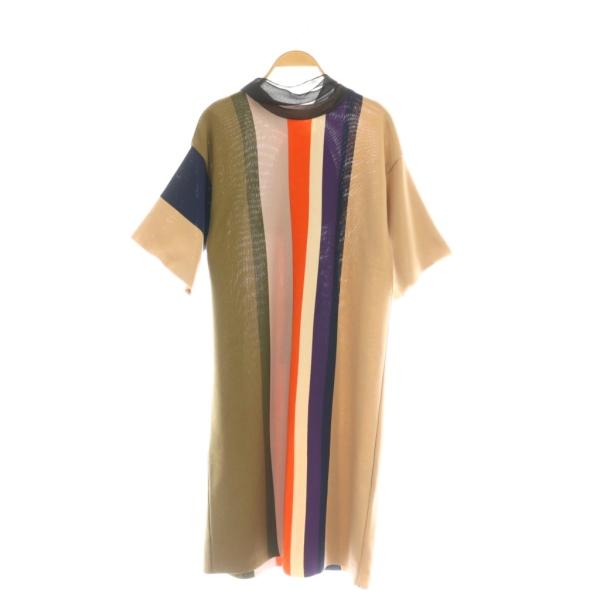 【中古】アキラナカ AKIRA NAKA ニットワンピース ひざ丈 ストライプ 2 マルチカラー /DF ■GY57 レディース アキラナカ AKIRA NAKA ニットワンピース ひざ丈 ストライプ 2 マルチ