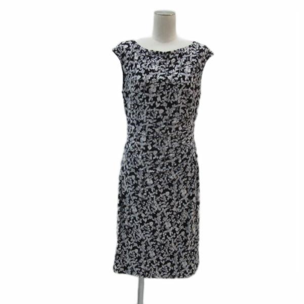 ローレンラルフローレン ワンピース 10 M 黒 ブラック 白 ホワイト 花