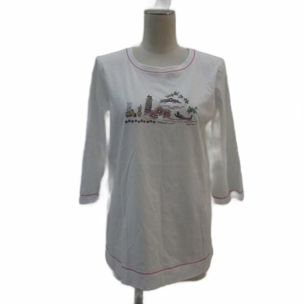 レリアン Leilian チュニック カットソー 7 白 ホワイト 刺繍 7分袖