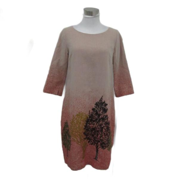 シビラ SYBILLA ワンピース ひざ丈 七分袖 ラウンドネック M 赤 レッド