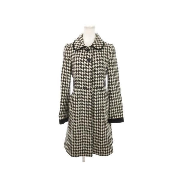 シンシアローリー CYNTHIA ROWLEY コート 2 黒 ブラック アイボリー 千鳥格子柄 丸襟 長袖 ベロアテープ リボン /AH28 ■GY60