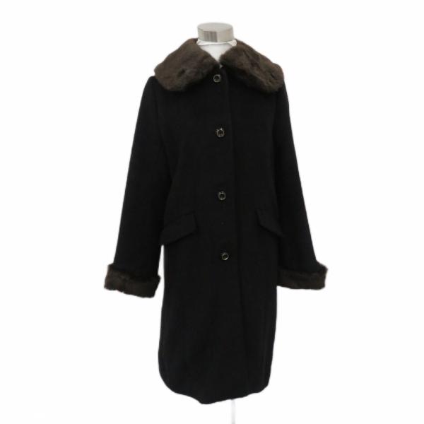 グローブ grove ステンカラーコート ノーカラーコート ロング丈 2way L 黒 ブラック フェイクファー 768-95003 /MA7 ■GY59 レディース