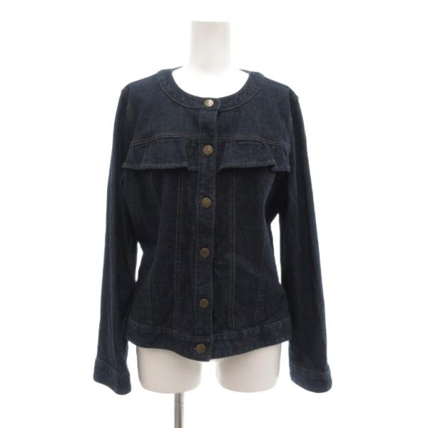 レリアン Leilian デニムジャケット ノーカラー フリル ダーク