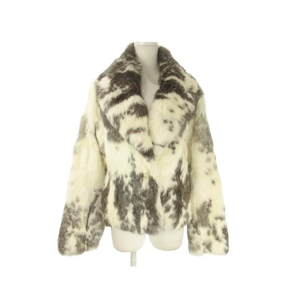 ノーブランド ファーコート ラビットファー 毛皮 F 白 ホワイト 茶