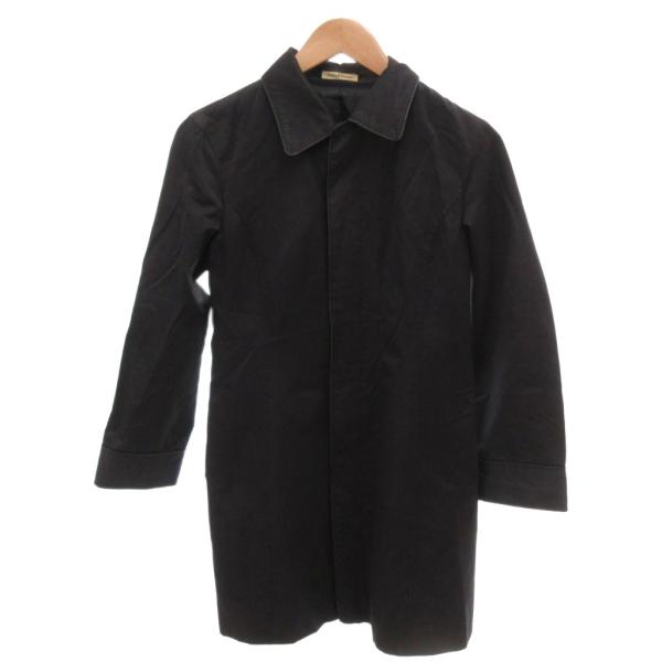 美品 ステンカラーコート 38 黒 ブラック レギュラーカラー ひざ丈 長袖 031-151206 /HW ■GY58