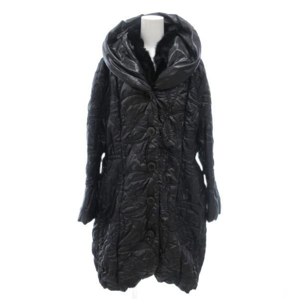 伊万里 美品 中綿コート ミンク 9 黒 ブラック キルティング 花柄 /NL  