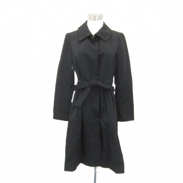 クレージュ courreges ステンカラーコート ロング丈 38 M 黒 リボンベルト付 /SY35 ■GY61 レディース