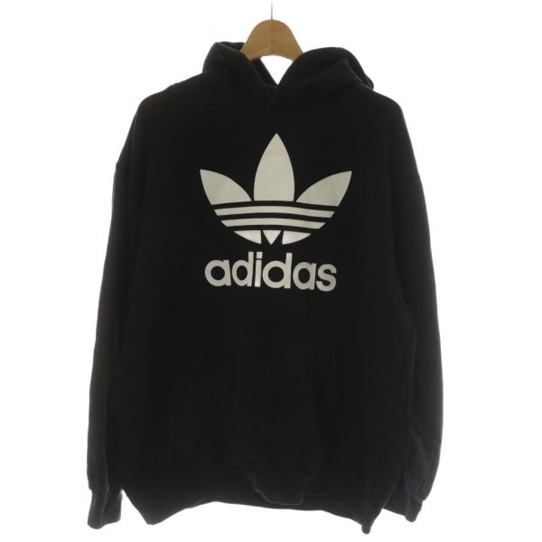 アディダス　ジップパーカー　フルジップ　長袖　ライン　フード　刺繍ロゴ　黒　M adidas（アディダス） パーカー プルオーバー 1XO 黒 ブラック 長袖