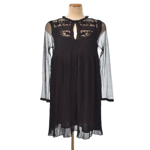 ZARA チュニックワンピース ZARA（ザラ） 未使用品 レース ミニ ワンピース チュニック 長袖 L 黒
