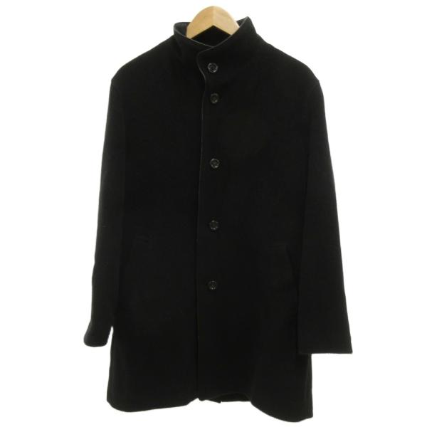 ランバン LANVIN COLLECTION ステンカラーコート アンゴラ ウール 48 黒 ブラック 無地 スタンドカラー 長袖 /JS ■GY61 メンズ