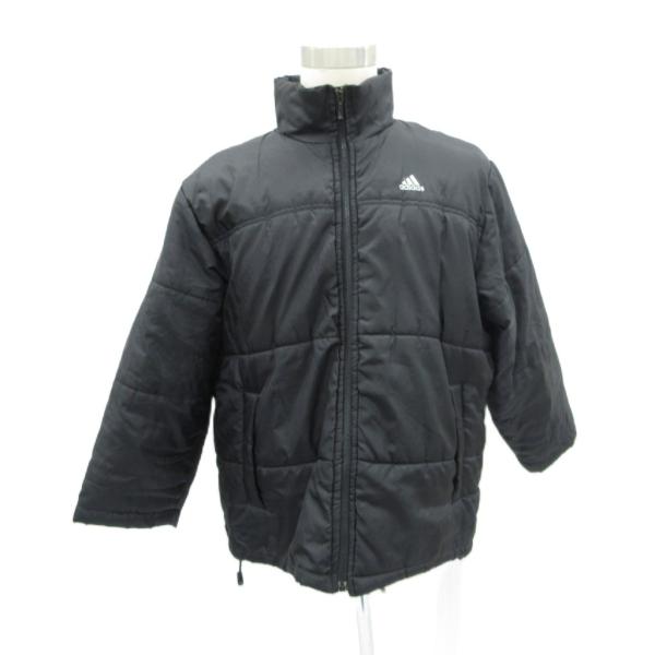 アディダス adidas 中綿ジャケット ミドル丈 L 黒 ブラック スタンドカラー ロゴプリント /HO1 ■GY58 メンズ