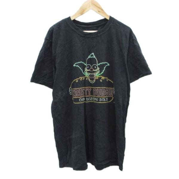 ザ シンプソンズ The Simpsons Tシャツ カットソー L 黒 ブラック 半袖 クラスティバーガー プリント ラウンドネック ■GY58 メンズ