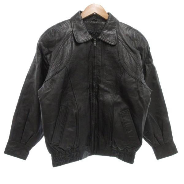 Charles Dior リアルレザージャケット 42 黒 ブラック 長袖 レギュラーカラー リブ裾 /ML ■GY58 レディース