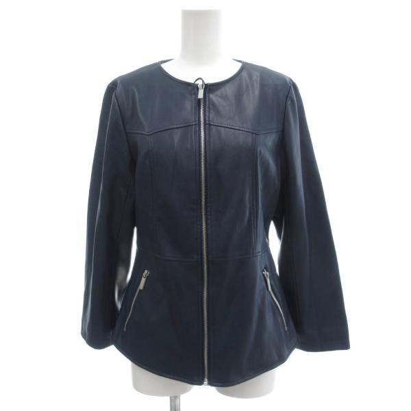 ZARA（ザラ） 美品 フェイクレザー ジャケット ペプラム M ネイビー