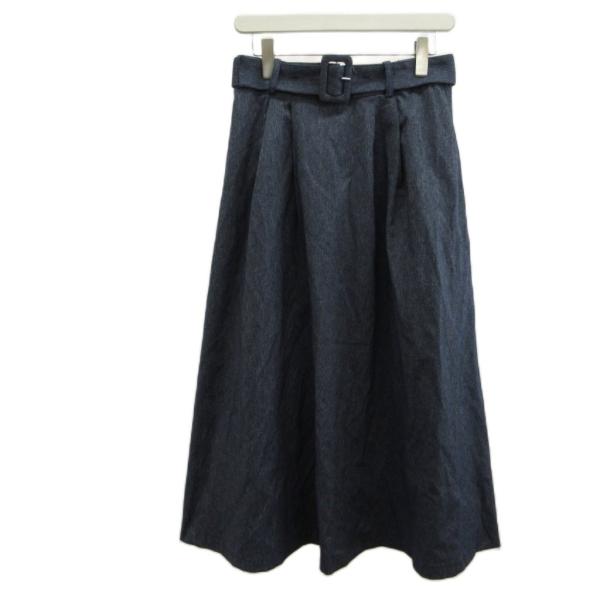 ZARA（ザラ） デニムスカート M インディゴ ブルー ベルト付き フレア