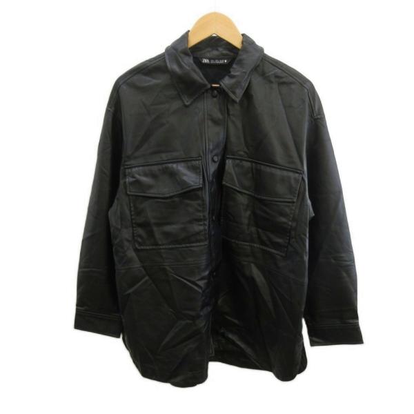 ZARA フェイクレザージャケット ZARA（ザラ） フェイクレザージャケット 上着 L 黒 ブラック 長袖 /RN
