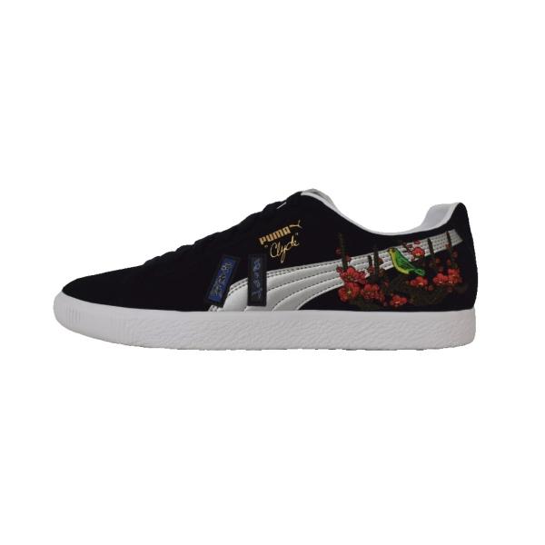 PUMA × atmos × Shido Akama Clyde "Hanafuda" ローカット スニーカー 刺繍デザイン パッチ 28.5cm 黒 ブラック 赤 紫 394415 01