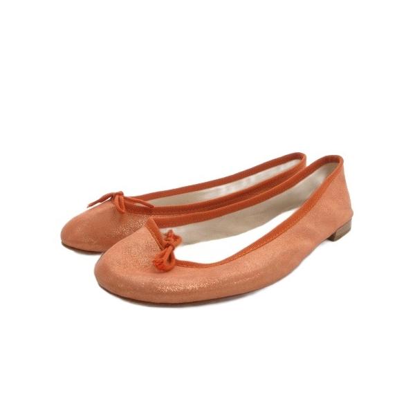 レペット Repetto バレエシューズ フラット リボン ラメ 36.5 オレンジ
