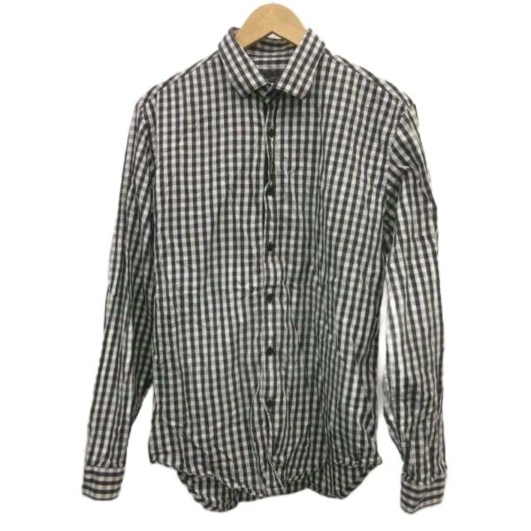 ザラマン ZARA MAN シャツ XL 黒 ブラック ギンガムチェック柄 長袖