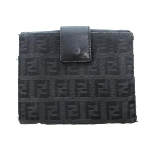 フェンディ FENDI 二つ折り財布 ウォレット ズッカ柄 キャンバス レザー 黒 ブラック /FF ■ECG003 レディース