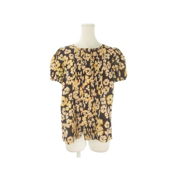 マークバイマークジェイコブス MARC by MARC JACOBS シャツ ブラウス XS 茶 ブラウン 黒 ブラック 撫子 花柄 半袖 ピンタック /CK37