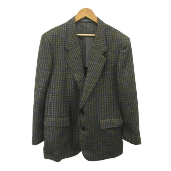 ランバン LANVIN テーラードジャケット ウール 48 ダークグリーン 千鳥 