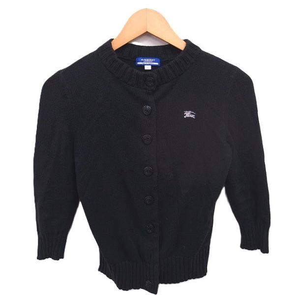 バーバリーブルーレーベル BURBERRY BLUE LABEL LONDON 国内正規品 カーディガン ニット ロゴ刺? 七分袖 38 黒 ブラック /TT ■ECD005 レデ