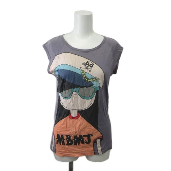 マークバイマークジェイコブス MARC by MARC JACOBS 半袖Tシャツ カットソー トップス S パープルグレー プリント 半袖 ラウンドネック