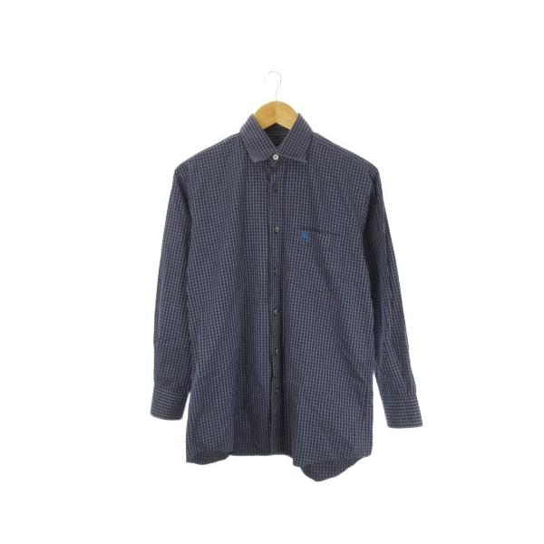 バーバリー ロンドン BURBERRY LONDON シャツ M 紺 ネイビー チェック