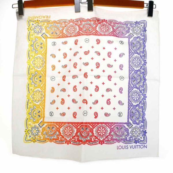 【中古】ルイヴィトン LOUIS VUITTON × フラグメントデザイン FRAGMENT DESIGN スカーフ バンダナ ホワイト 白 LOUIS VUITTON（ルイ・ヴィトン） × フラグメントデザイン FRAGMENT