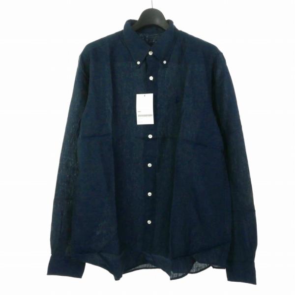 ソフ SOPH. ワンポイント 刺?ロゴ リネン シャツ 長袖 XL ネイビー 紺
