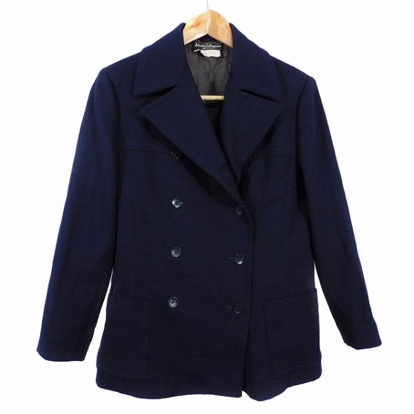 【中古】サルヴァトーレフェラガモ テーラードジャケット 長袖 ダブル ウール 無地 40 紺 アウター レディース FERRAGAMO（フェラガモ） サルヴァトーレフェラガモ Salvatore