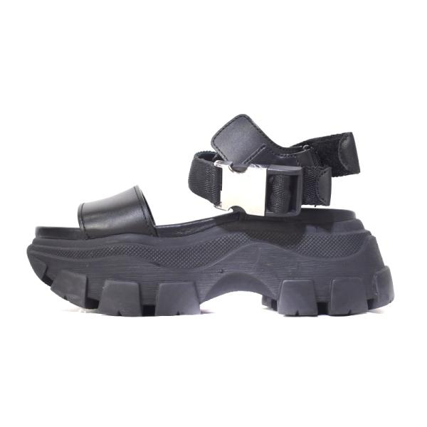 【中古】プラダ PRADA tooth sole ロゴバックル レザー ブロックサンダル 36 23cm ブラック 黒 PRADA（プラダ） PRADA tooth sole ロゴバックル レザー ブロック