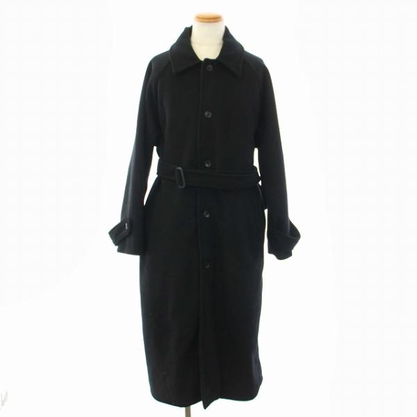 アルチザン　最高峰　羊革部分使い　ステンカラーコート　ベルト付き　総裏地　黒 スケッチ SKETCH ステンカラーコート アウター ロング ベルト 黒