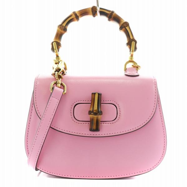 美品GUCCI (グッチ)のピンク 牛革バッグ バンブーハンドル GUCCI グッチ バンブー 1947 ミニ トップハンドルバッグ