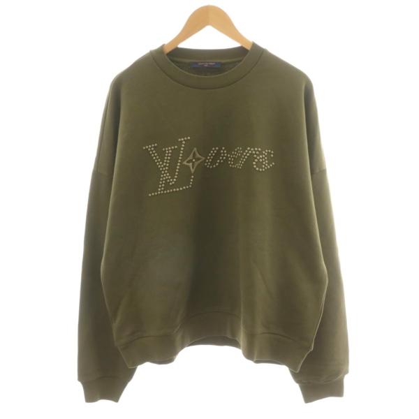 【中古】ルイヴィトン 24SS COTTON SIGNATURE SWEATSHIRT トレーナー スウェット クルーネック ロゴ 刺繍 L カーキ LOUIS VUITTON（ルイ・ヴィトン） 24SS COTTON SIGNATURE SWEATSHIRT